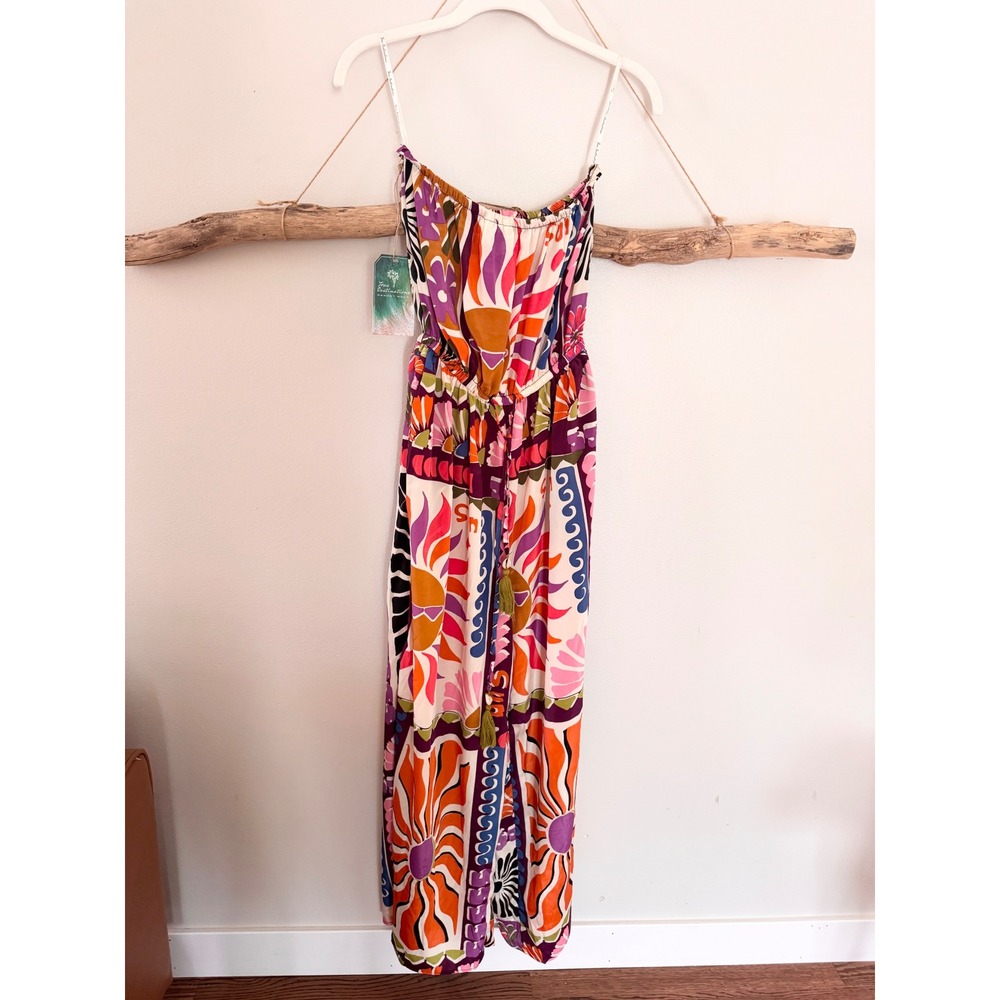 True Destinations Strapless Wide Leg Jumpsuit Sun Print Multi S